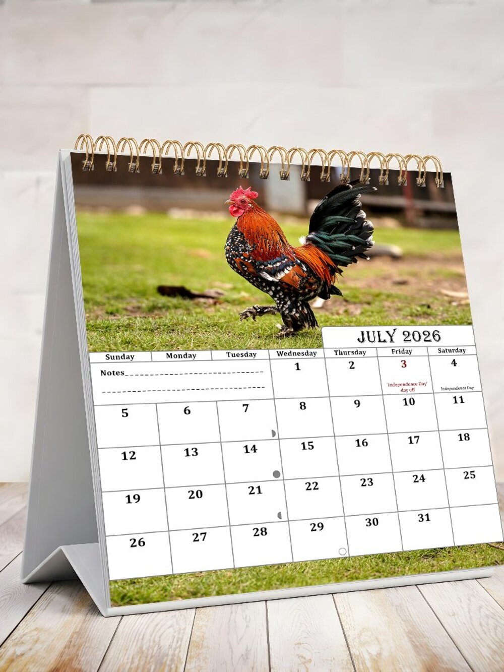 2026-2027 18 Months Standing Flip Desk Calendar Desktop Planner (Roosters)